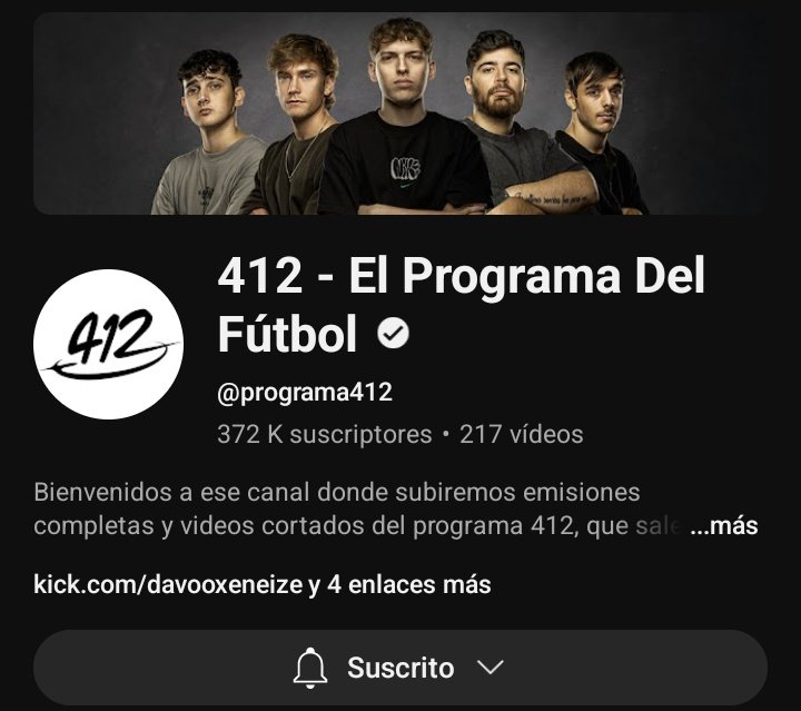Recomendación del día: 412. Le di la oportunidad y llegué a la conclusión que es TOP canales de Youtube para el entretenimiento futbolero.

Se juntaron cinco tipazos que entienden a la perfección como manejar un programa.