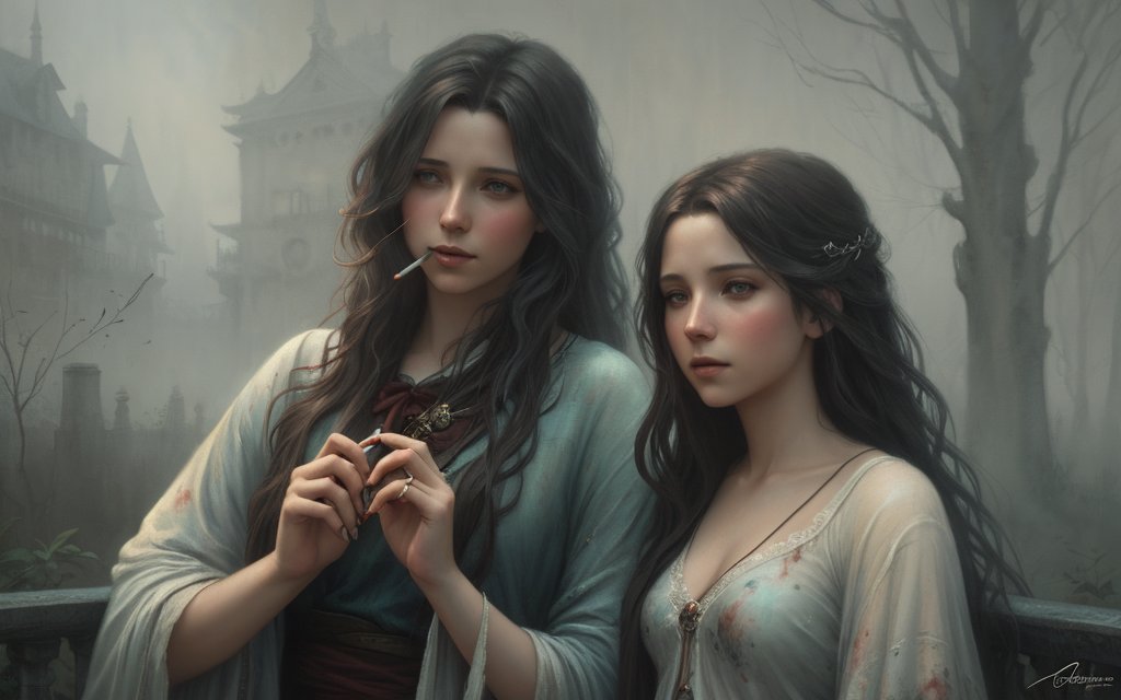 vu2lid's tweet image. By the balcony edge, two figures lingered in silence as mist rolled through forgotten halls.
Cinematic realism, moody gothic setting with subdued color palette. #AIArt #MemoryField