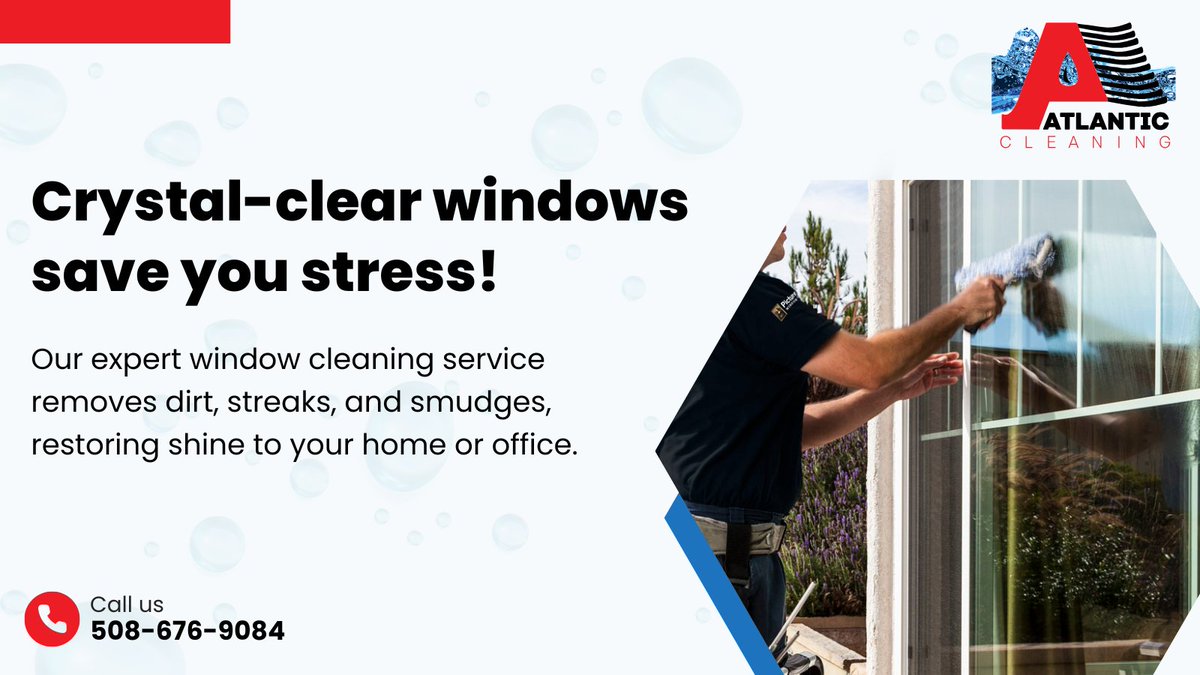 AtlanticCleani4's tweet image. Streak-free windows = brighter spaces!

Our exper cleaning removes dust, spots, &amp;amp; grime—leaving your view crystal clear. ☀️🧼✨

Book your service today!

📞 (508) 676-9084
🌐 atlanticcleaningco.com/services/windo…

#AtlanticCleaningCo #ExpertCleaning #ShinyWindows