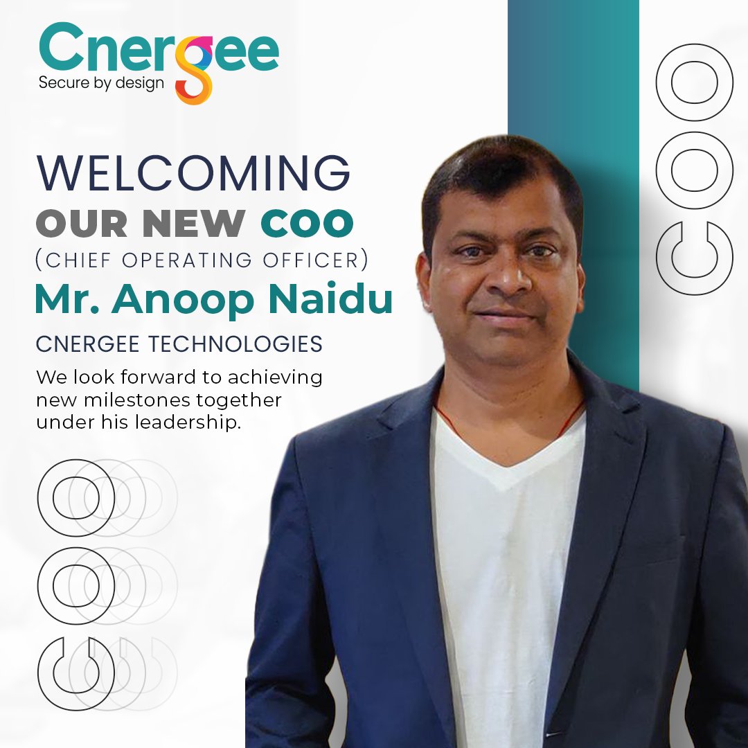 CnergeeTech's tweet image. Fresh leadership. Bold vision. We’re excited to welcome Mr. Anoop Naidu as the new COO (Chief Operating Officer) of Cnergee Technologies. 

Here’s to shaping a smarter, more secure future together! 

#NewBeginnings #Leadership #InnovationAhead