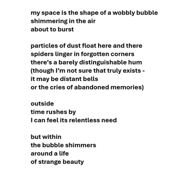 My poem for Saturday's meeting of our Writers' Circle. Our theme this week is 'A space of your own'.