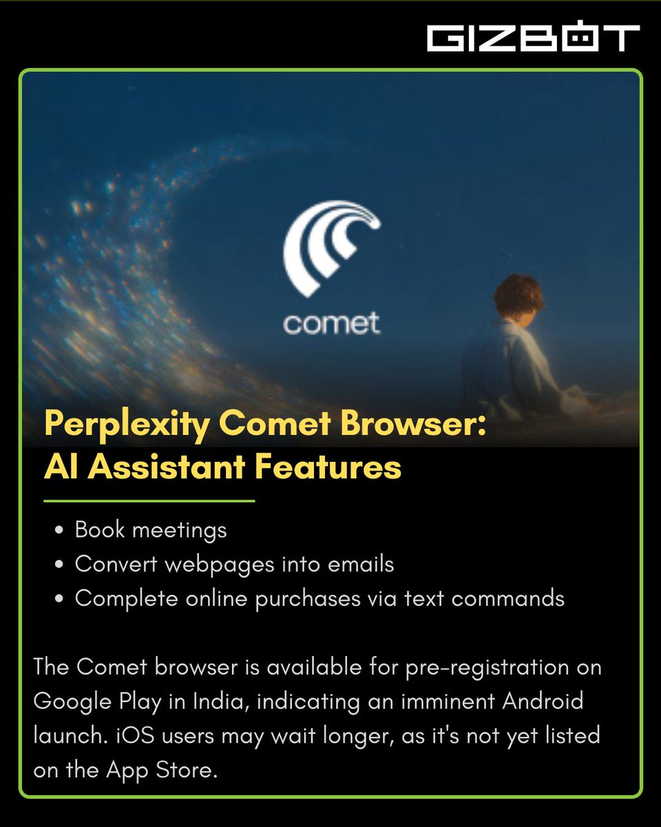 gizbot's tweet image. Perplexity has introduced its Comet browser in India, delivering a unique AI-driven browsing experience for macOS and Windows users.
#CometBrowser #PerplexityAI #AIBrowser #AIassistant #TechUpdate