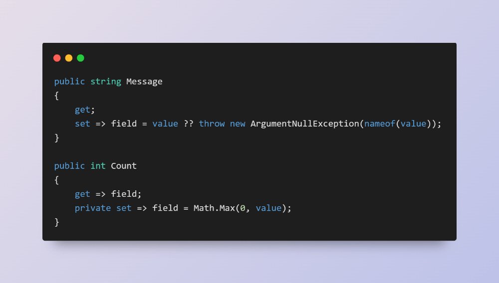 roxeems's tweet image. We can now write an accessor body that uses the compiler-synthesized backing field with no explicit private field. 🎉🎉🎉

#csharp #dotnet #dotnet10
learn.microsoft.com/en-us/dotnet/c…