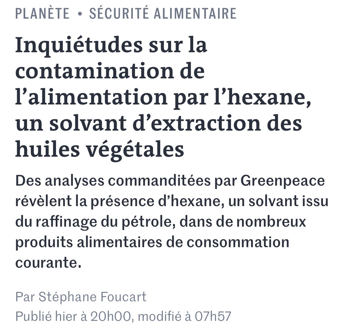Nouvel épisode de la fabrique de la peur :
il faudrait boire 1600 L d’huile par jour pour dépasser les seuils de toxicité.