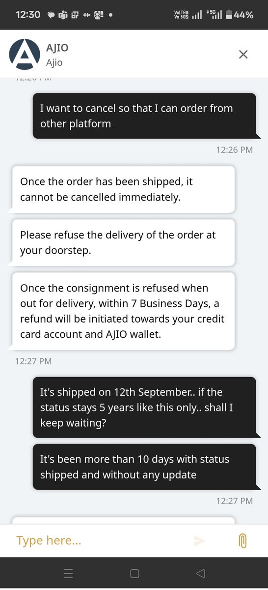 AmitPandeyn's tweet photo. @AJIOLife @AjioCares I ordered something few weeks back and it got dispatched within few days but since then the status is shipped. App doesn't let me cancel also as I want to order from other platform. Customer care also failed to give any ETA or update. #badservice #ajioisscam https://t.co/Y1s8umAJCx