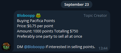 payl0ud's tweet photo. Pacifica (@pacifica_fi) OTC Live

Link: https://t.co/bbJZX1D48U

There is already a buy offer for the $0.75 per point

* NFA / DYOR. I do not take responsibility for the group, everything is at your own risk. I have nothing to do with the group. The owner of the group - @Bloboopp  / TG - https://t.co/jEFmeZCbQ2. Always be careful.