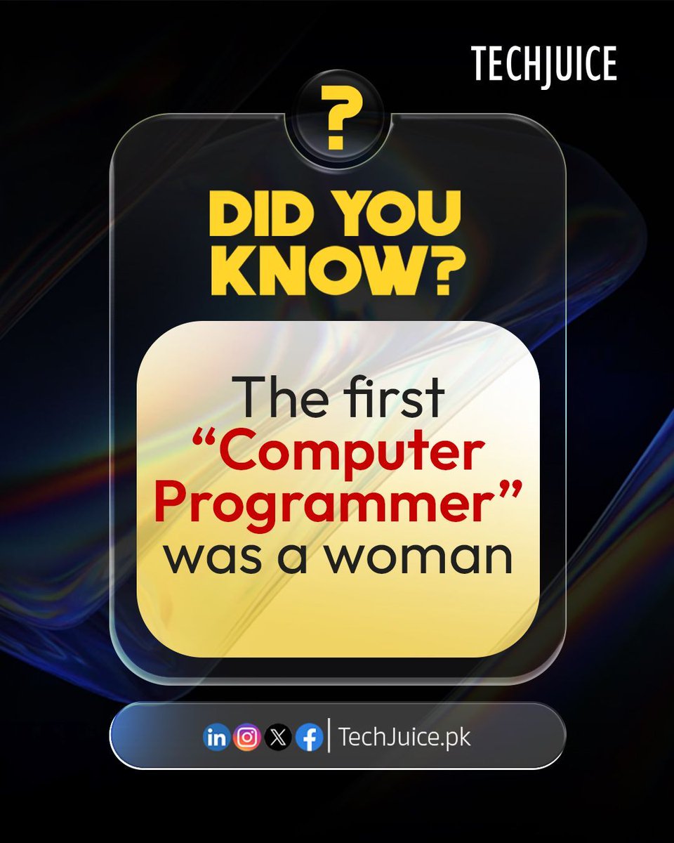 TechJuicePk's tweet image. Did You Know? 💡
The world’s first ever computer programmer was a woman, Ada Lovelace. She worked on Charles Babbage’s Analytical Engine in the 1800s and is celebrated as the pioneer of programming.
#techjuice #DidYouKnow #AdaLovelace #computerprogramming #history #womenintech