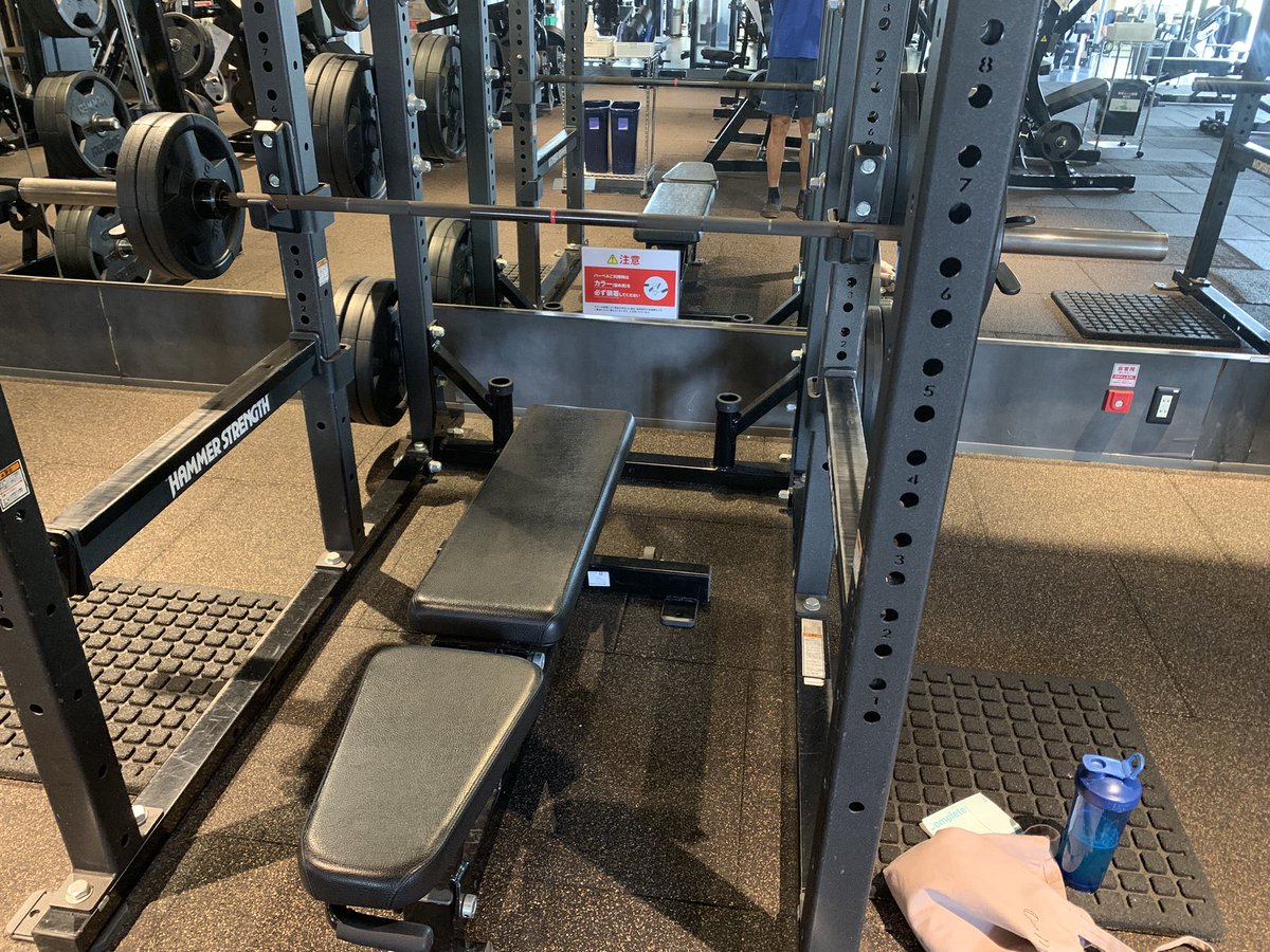 今日のトレーニング　脚、胸、腹筋
スクワット　3セット
ダンベルルーマニアンデッドリフト　3セット
ベンチプレス　3セット
ダンベルインクラインプレス　3セット
ケーブルクランチ　3セット

疲労回復狙いの軽トレ、特にスクワットとベンチはフォームチェックを兼ねてやりました。