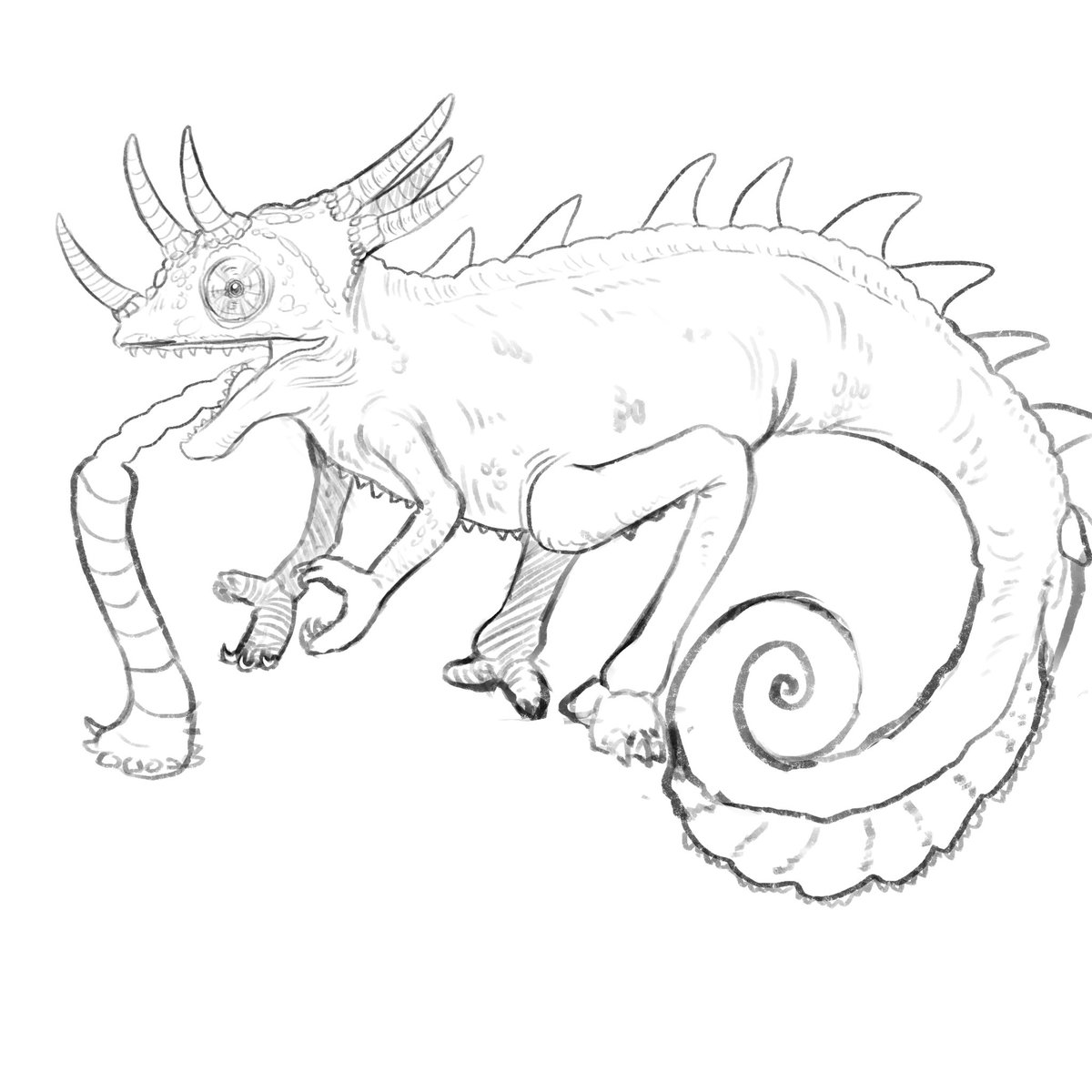 LucidBasil's tweet photo. #spectember Day 22: Rock Tongue. Yes, another Chameleon, I just love them so much 😝 #speculativeevolution #spectember2025 #creaturedesign https://t.co/TXpRB9tTJM