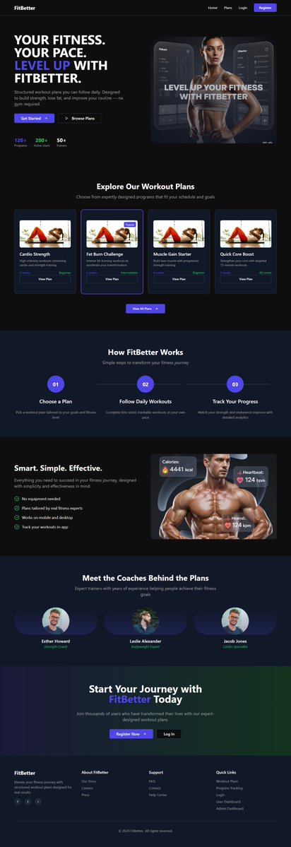 Cybercoding123's tweet image. Few months ago, I built a fitness web based app called FitBetter (workout platform MVP).
I wanted to challenge myself with a full-stack project that had real complexity but could also enable people to find workout plans and actually stick to them with structured schedules.
I…