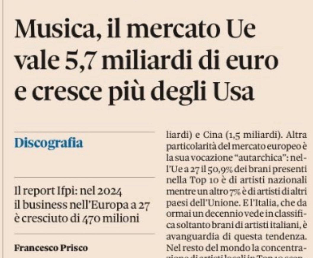 Il report <a href="/IFPI_org/">IFPI</a> sull’industria discografica europea oggi sul <a href="/sole24ore/">IlSole24ORE</a> nell’analisi di <a href="/MrPriscus/">Francesco Prisco</a> 

Il report si trova qui ifpi.org/wp-content/upl…