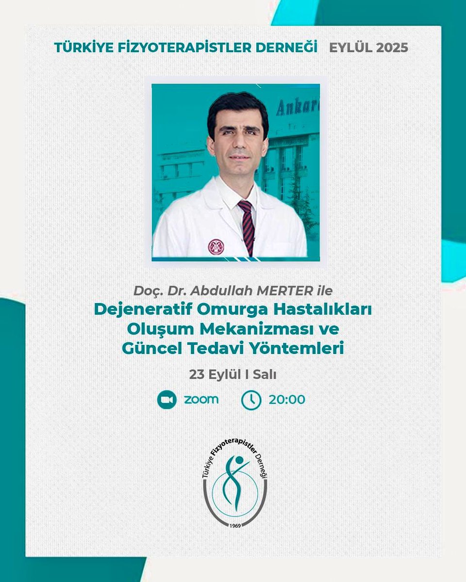 📢 TFD Üyelerine Özel Online Eğitim

Doç. Dr. Abdullah Merter İle

Dejeneratif Omurga Hastalıkları Oluşum Mekanizması ve Güncel Tedavi Yöntemleri

📅 Tarih: 23 Eylül 2025, Salı
🕗 Saat: 20:00
🖥 Platform: Zoom
(Bağlantı, kayıt yaptıran katılımcılarla paylaşılacaktır.)

📌 Eğitim