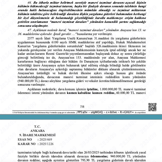 aliosmangocer's tweet photo. MANEVİ TAZMİNAT DAVASINDA KARŞI VEKALET OLMAZ

Açtığımız 1 Miyon TL bedelli manevi tazminat davasında 60 Bin TL için kabul 940 Bin TL için  red kararı verilmesine rağmen, mahkeme AYM kararına atıfta bulunarak, henüz yasalaşmamış olsada karşı vekalete hükmetmemiştir. https://t.co/1Uu0lXAIgw