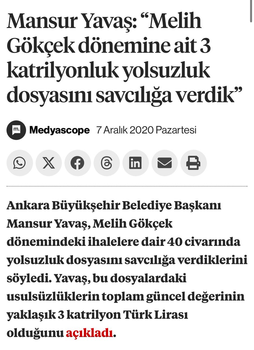 Tam 5 yıl önce Mansur Yavaş, Melik Gökçek’le ilgili savcılığa 40 yakın dosya veriyor. Bu dosyalardaki usulsüzlüklerin değeri o dönem (2020) tam 3 katrilyon. Gökçek’le ilgili ne ifade var ne soruşturma. 5 yıl geçti.