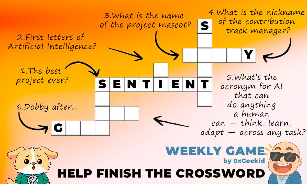 0xGeekid's tweet image. New weekly game for @SentientAGI fam 🙌
Help me finish the crossword puzzle!

#sentient #sent #SentientAGI