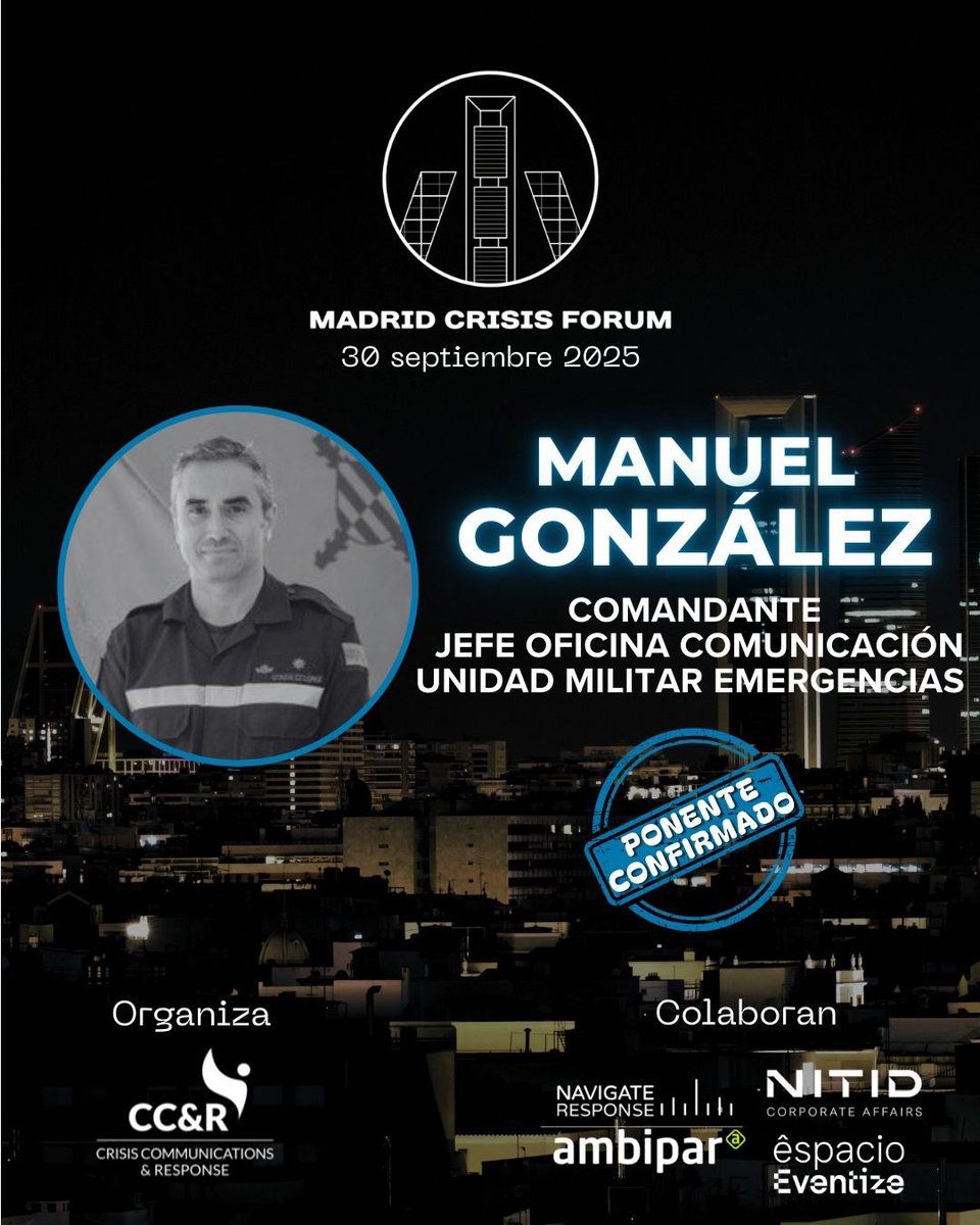 La <a href="/UMEgob/">UME</a> pondrá el broche de oro al #MadridCrisisForum, con el Comandante Manuel González, Jefe de su Oficina de Comunicación

Su clave: "Una comunicación bien gestionada en una emergencia es invisible. Una mala gestión puede ser lo único que se vea"

👉 madridcrisisforum.com