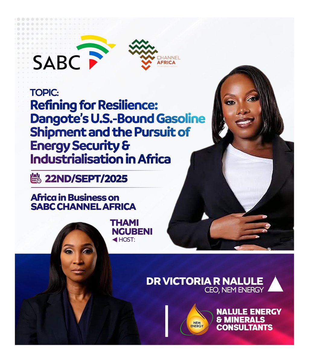 🎙️ Listen Now: Our CEO, Dr Victoria R Nalule, was featured on SABC Channel Africa to discuss Dangote’s U.S.-bound gasoline shipment.

🔗 Tune in to the full interview here: omny.fm/shows/business…
