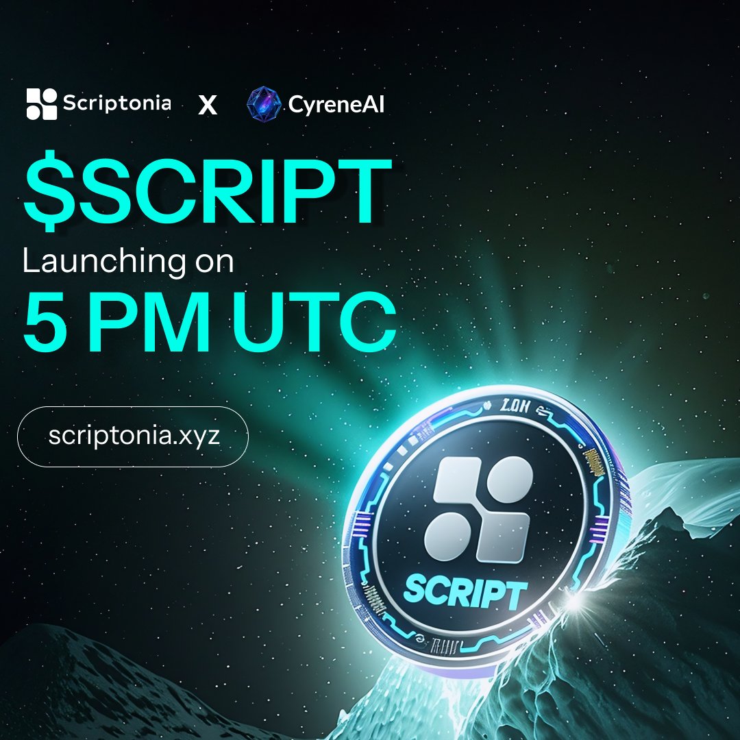🚨 $SCRIPT LAUNCHES TODAY AT 5 PM UTC ON SOLANA! 🚀

Powered by <a href="/Scriptonia_xyz/">Scriptonia</a>  × <a href="/CyreneAI/">CyreneAI</a>: Stake for AI credits &amp; yields, govern the future, trade prompts in our marketplace. Deflationary vibes for builders!

Airdrop LIVE—1M tokens for top 50 (ends Sept 24)!

Join: