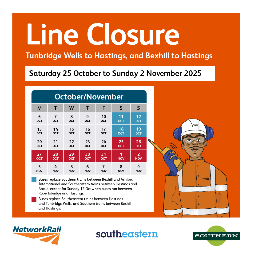 Se_Railway's tweet image. Buses replace trains between Tunbridge Wells and Hastings while @networkrailSE carry out a number of upgrade projects to help improve performance and reliability.
 
For more details please visit:
spkl.io/6014Ar4b6