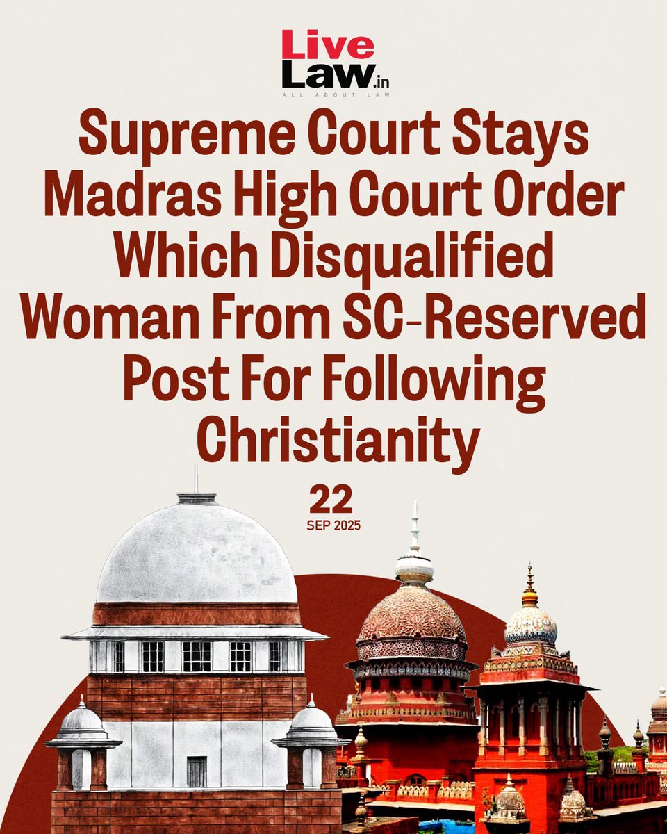 k_gauravs's tweet image. ⚖️ Law is clear: SC quota reserved for Hindus, Sikhs, Buddhists &amp;amp; Jains.

2MadrasHC barred a woman from Theroor Town Panchayat after converting to Christianity
Called it a “shameful field reality” &amp;amp; “fraud on the #Constitution”
SC stays the order 🤦🏼‍♂️
#SCJudgment #Reservation