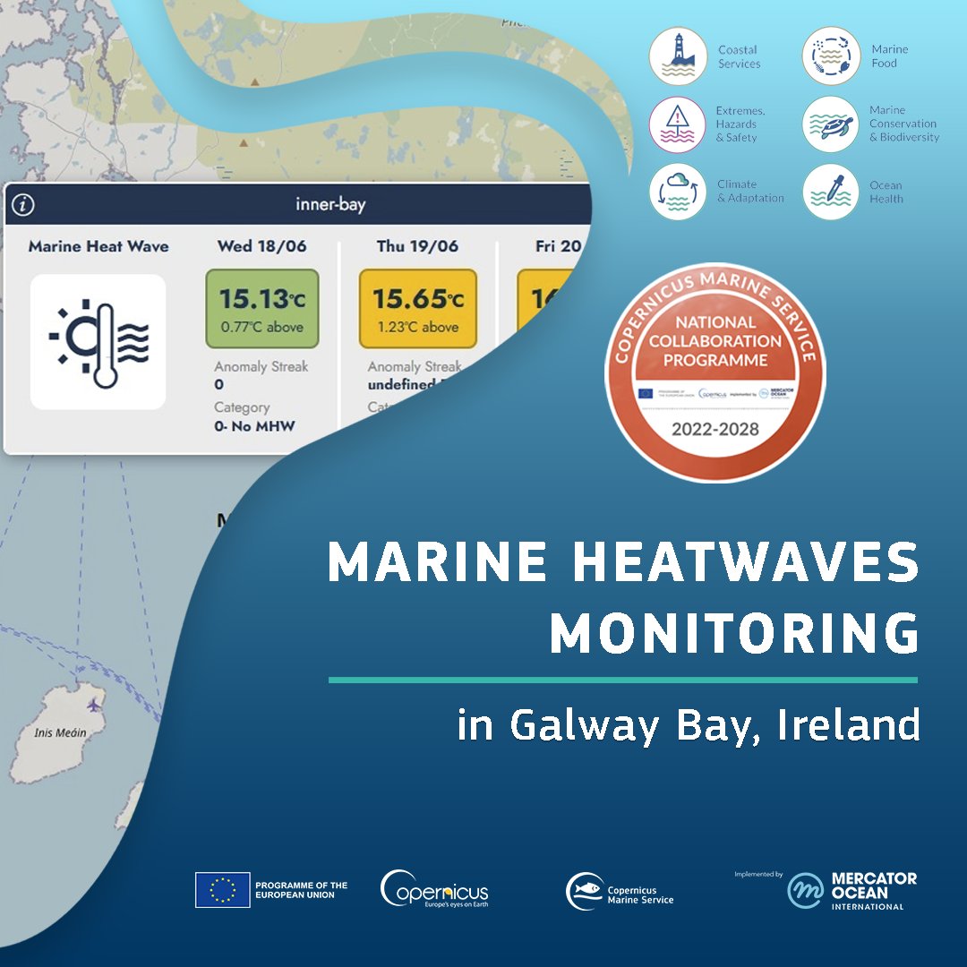 CMEMS_EU's tweet image. #CopernicusMarine #UseCases 🌊

Thanks to our National Collaboration Programme, the @MarineInst  🇮🇪 &amp;amp; @nowsystems_eu 🇪🇸  developed a platform for #GalwayBay to monitor marine heatwaves (#MHWs) and support aquaculture &amp;amp; biodiversity 🐟

🔗 marine.copernicus.eu/services/use-c…