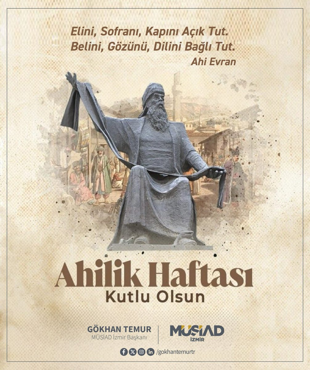 Toplumsal hayatımızda kardeşliği, dayanışmayı, dürüstlüğü ve helal kazancı esas alan Ahilik kültürü, milletimizin köklü medeniyet miraslarından biridir.

Ahilik Haftası’nı kutluyor; başta esnaf ve sanatkârlarımız olmak üzere tüm iş dünyamıza bereketli kazançlar, huzur ve