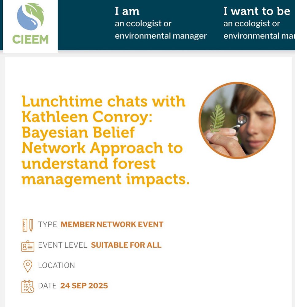 ForESproject's tweet image. EVENT: Forest Management Impacts on Ecosystem Services - A Bayesian Belief Network Approach 🌿@CIEEMnet is hosting #ForESproject PhD Kathleen Conroy for a Lunchtime Zoom Chat Wednesday, September 24: register here: events.cieem.net/events/details…