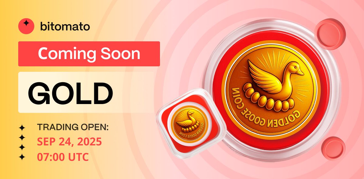 💛 $GOLD will be listed on Bitomato!
🥚 Listing confirmed — the Golden Goose has landed.

👉 Register now: bitomato.com/?referral=a811…

Meet GoldenGoose Coin — born from the parable of patience, raised by believers in long-term growth, and now leading the way to bring prosperity back