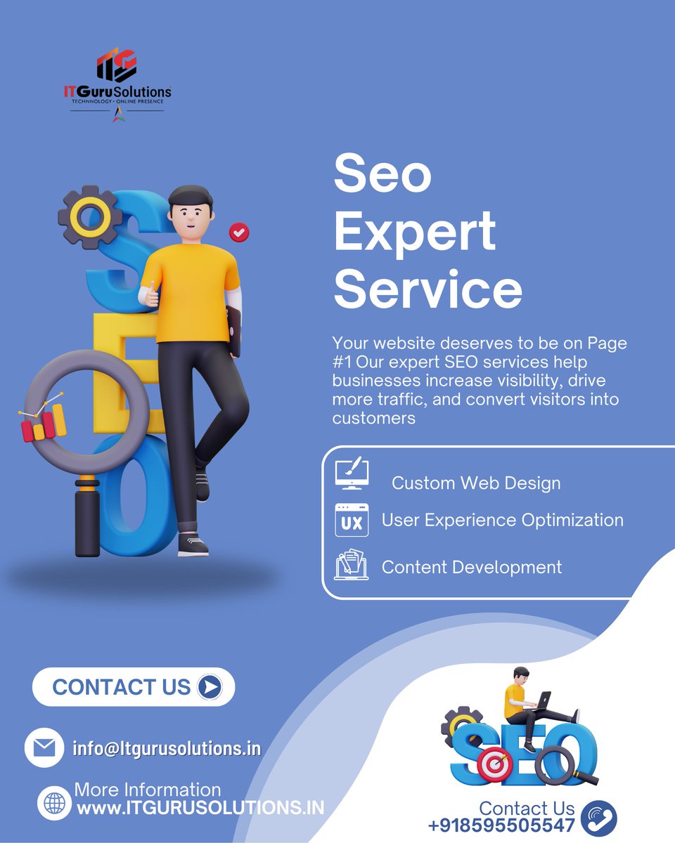 ITGuruSolution's tweet image. ๐ Rank higher with SEO Expert Services from IT Guru Solutions!
We optimize your site for Google visibility, traffic & growth.
๐ itgurusolutions.in | ๐ +91 8595505547
#SEO #SEOExpert #DigitalMarketing #GoogleRanking #ITGuruSolutions