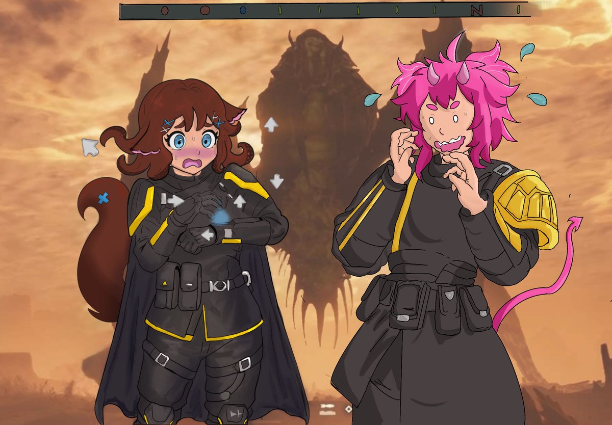 uh oh. . .
➡️⬇️⬆️➡️⬇️
Art of me and best friendo by: <a href="/dchubbiestpanda/">AkumaPanda 𓆩♡𓆪🐼</a> 
💙🩷
#Helldivers2 #Vtuber #Vtubers #octopies #dsketch #dsk #wawawa