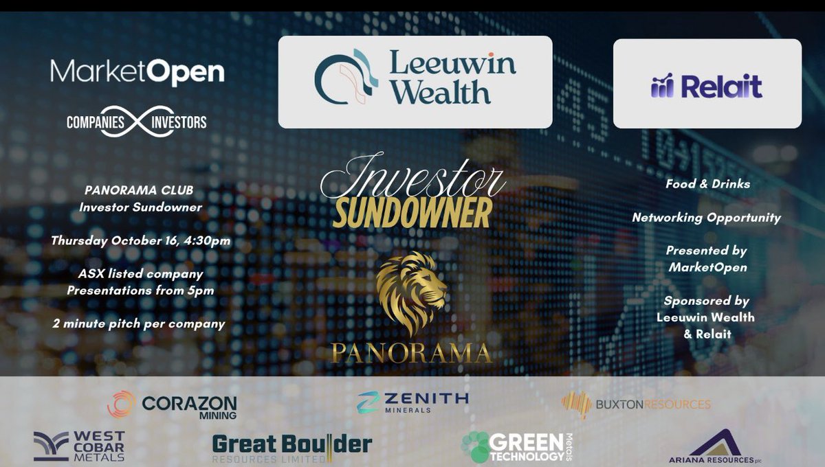 GT1 MD Cameron Henry will present at the MarketOpen Investor Sundowner on Thu 16 Oct, 4:30 PM at the Panorama Club, Leederville.

Investors and brokers are welcome to attend this free event.

Register via Stewart Walters: stewart@marketopen.com.au