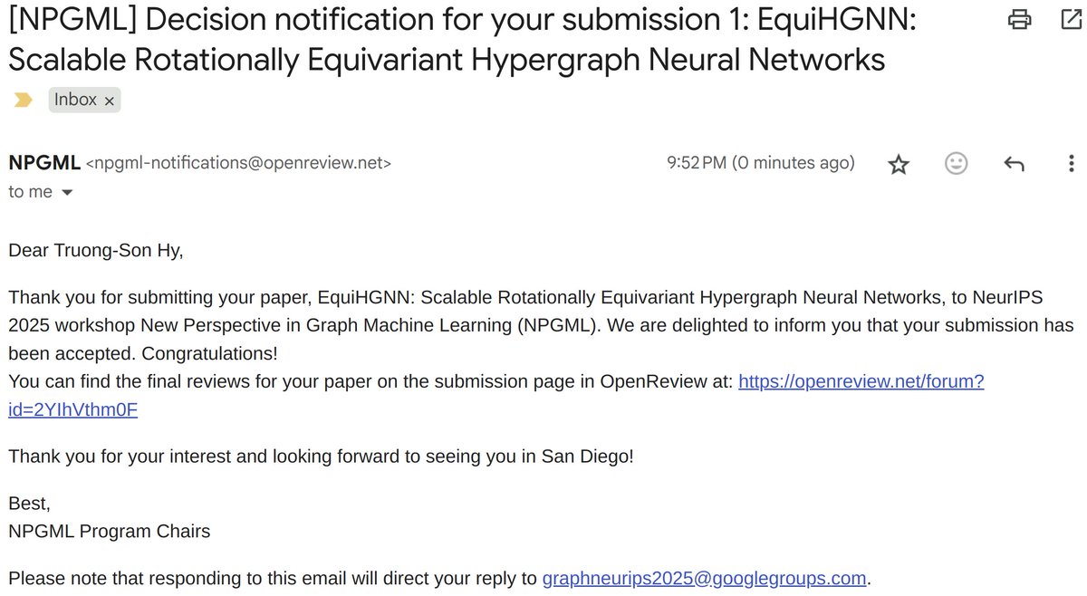 sonpascal93's tweet image. Excited to share that our work EquiHGNN was accepted at the New Perspectives in Advancing Graph ML workshop @NeurIPS 2025! 🎉

Geometric hypergraph neural nets for high-order molecular interactions.

🔗 arxiv.org/abs/2505.05650…