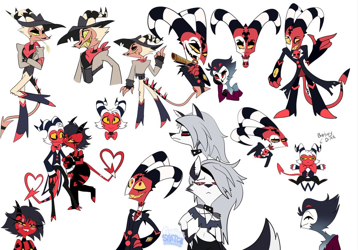 xFeatherSketchx's tweet image. HUGE doodle practice of several helluva boss characters!! For those who know me know me that I don’t really draw any characters from the show except for blitz so this is practice! I wanted to change that and expand bc it’s my dream to someday be on Vivz team! Helluva boss AND…