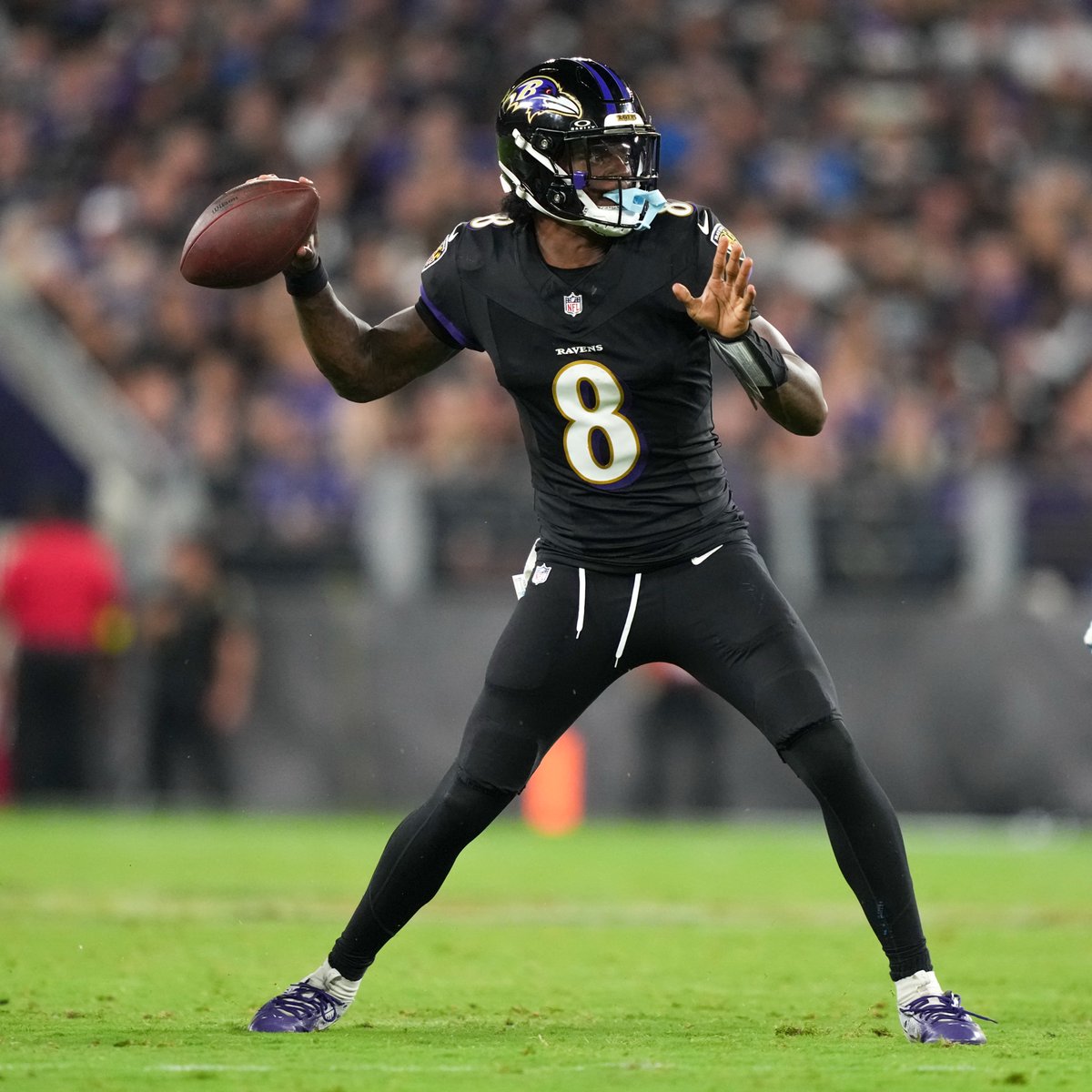NFLPlus's tweet image. Lamar Jackson is the 6th QB in NFL history to throw 2+ pass TD and have a 90+ passer rating in 11 consecutive games, including playoffs 👀

#RavensFlock
