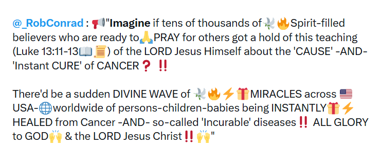 CancerCureProof's tweet photo. @_RobConrad : 💯% CURE for CANCER🙌‼️ #NeedPrayer #CancerCure #Cancer #FightCancer #ChildhoodCancer #multiplesclerosis #epilepsy #musculardystrophy #chron's #livingwithcancer #BreastCancer #Fibromyalgia #ColonCancer #coloncancersurvivor #HuntingtonsDisease #ChronicIllness #ChronicPain