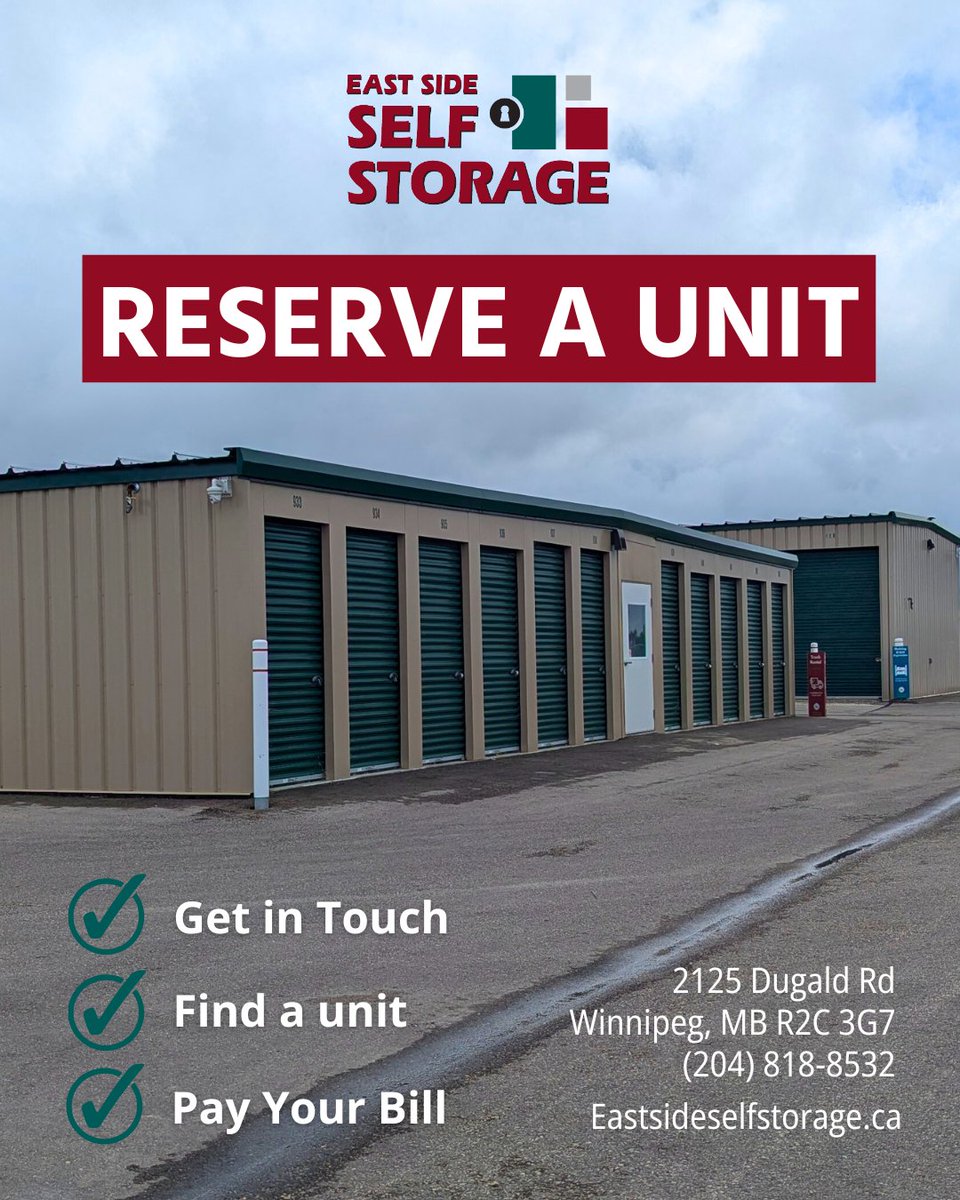 StorageWinnipeg's tweet image. Need storage? We’ve made it simple!
At East Side Self Storage you can:
✅Get in touch with our team
✅ Find the perfect unit for your needs
✅ Pay your bill—all in one place!
Reserve today and enjoy hassle-free storage solutions.
eastsideselfstorage.ca
#ReserveAUnit #EasyStorage