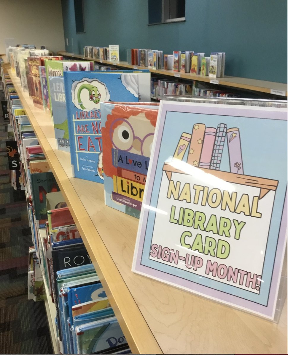 AlsipMP_Library's tweet image. September is National Library Card sign up month, stop by and check out some neat books about libraries.