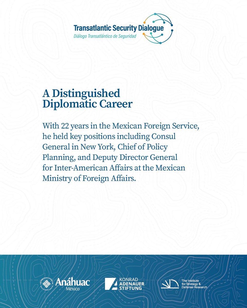 kasmexiko's tweet image. 🎙️ El embajador @Arturo_Sarukhan será uno de los panelistas en la III Conferencia sobre Seguridad Transatlántica.

Compartirá su visión sobre:
🌐 Un mundo en transformación: reconfiguración global y regional en una era de competencia estratégica.

¡No te lo pierdas!
#KAS4Security