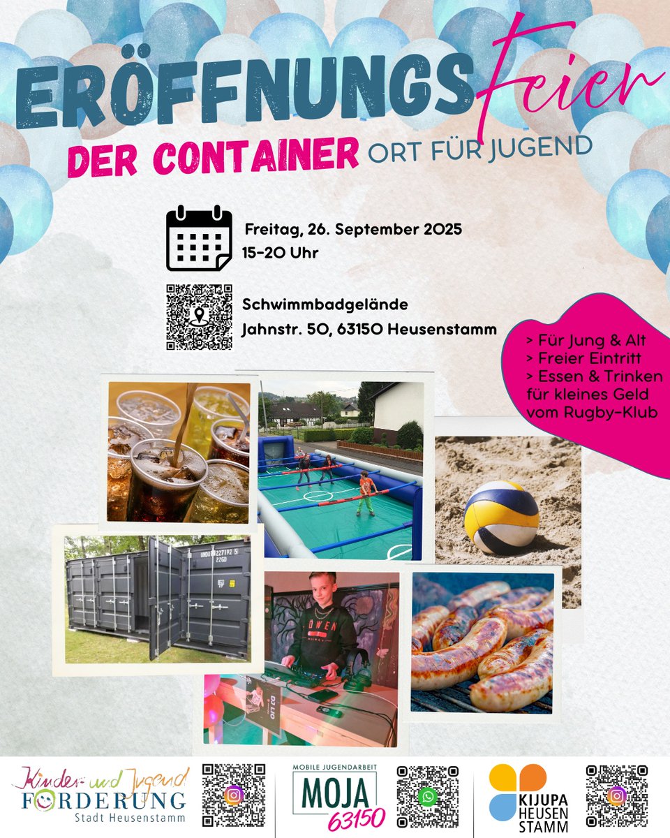 Steffen Ball (@steffenball) on Twitter photo Container-Treff für Kinder- und Jugendliche - Eröffnungsparty in #Heusenstamm. 26. Sept., 15 - ca. 20 Uhr. 
📷 Spiel & Bewegung
📷 Kreative Mitmachaktionen
📷 DJ Lio (@hockeylio22) 
📷 Leckeres vom Grill & Waffeln
📷 17 Uhr: Offizielle Einweihung durch Bürgermeister Steffen Ball Container-Treff für Kinder- und Jugendliche - Eröffnungsparty in #Heusenstamm. 26. Sept., 15 - ca. 20 Uhr. 
📷 Spiel & Bewegung
📷 Kreative Mitmachaktionen
📷 DJ Lio (@hockeylio22) 
📷 Leckeres vom Grill & Waffeln
📷 17 Uhr: Offizielle Einweihung durch Bürgermeister Steffen Ball