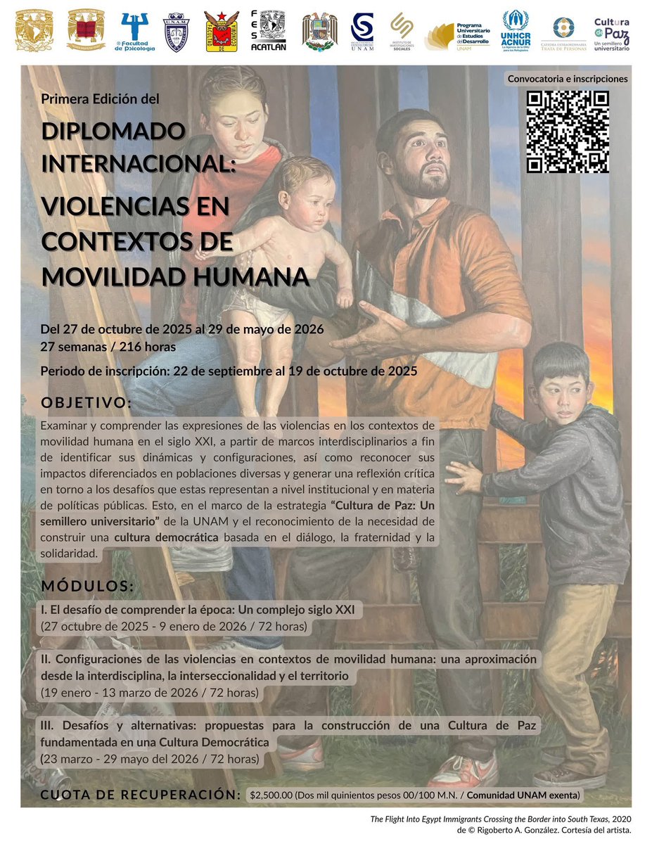 🚨 Convocatoria abierta
🎓 Diplomado Internacional "Violencias en Contextos de Movilidad Humana". 1a edición 

Convocatoria completa en:
👉 drive.google.com/file/d/1xE2rXt…