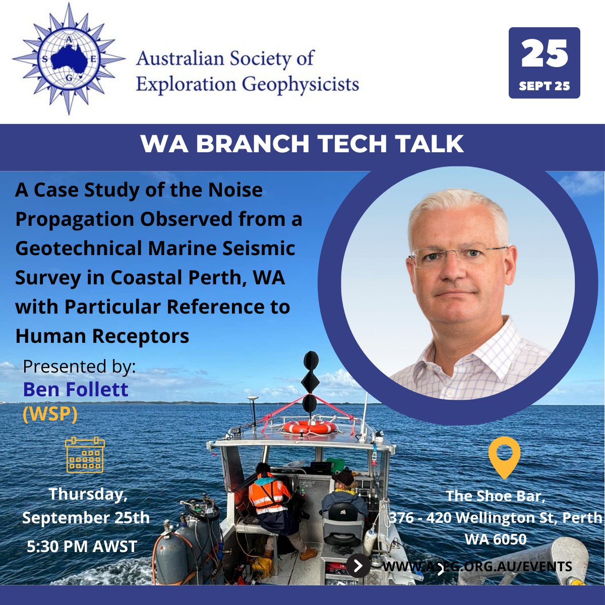 ASEG WA invites members and fellow industry colleagues to join us this Thursday, 25th September for our monthly tech night. 

Register now!
ow.ly/xhcK50X093x