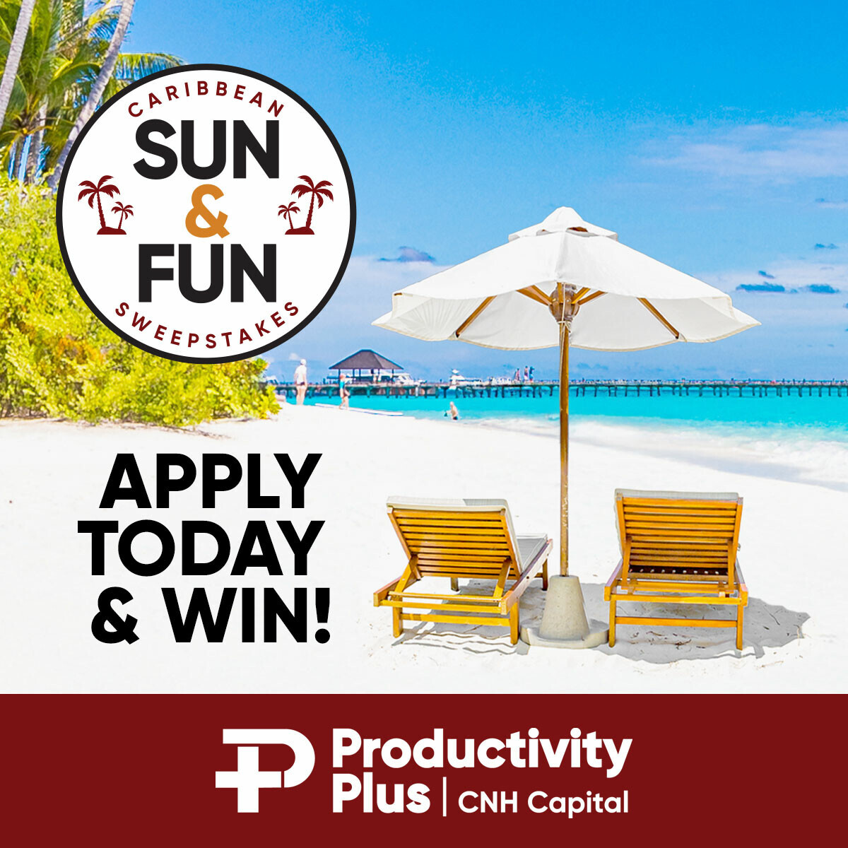 ProgTractor's tweet image. Sun, sand, and serious savings! Open a Productivity Plus line of credit, and you could win a $4,000 Apple Vacations getaway. Flexibility for your business. Paradise for you.