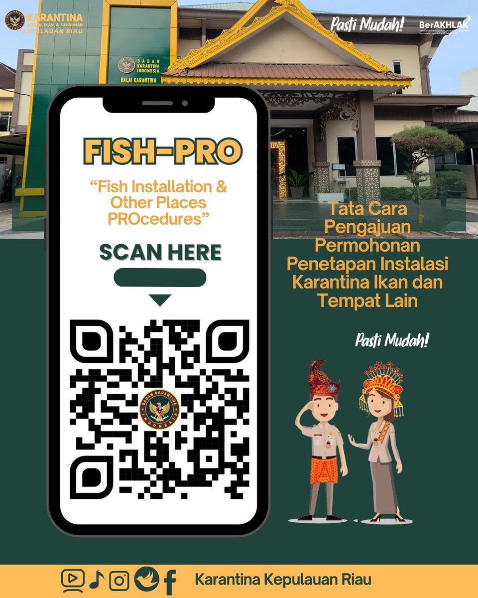 Hallo sobatQepri

Ada kabar baik nih untuk Bapak/Ibu yang ingin mengajukan Instalasi Karantina Ikan dan Tempat Lain 🐠🐋
Yuk segera scan dan tonton video "Tata Cara Pengajuan Permohonan Penetapan Instalasi Karantina Ikan dan Tempat Lain di BKHIT Kepualaun Riau"