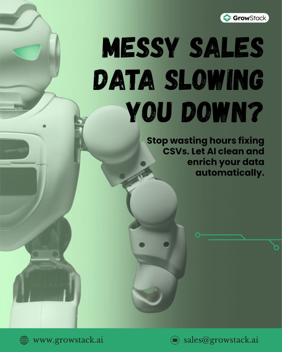 Growstackai's tweet image. Did you know 30% of sales teams lose leads because of messy, duplicate, or outdated contacts?
With GrowStack, your contacts get cleaned, enriched, and organised in seconds.

✨ Try it today → growstack.ai
📩 support@growstack.ai

#CleanData #SalesOps #AIForBusiness&quot;