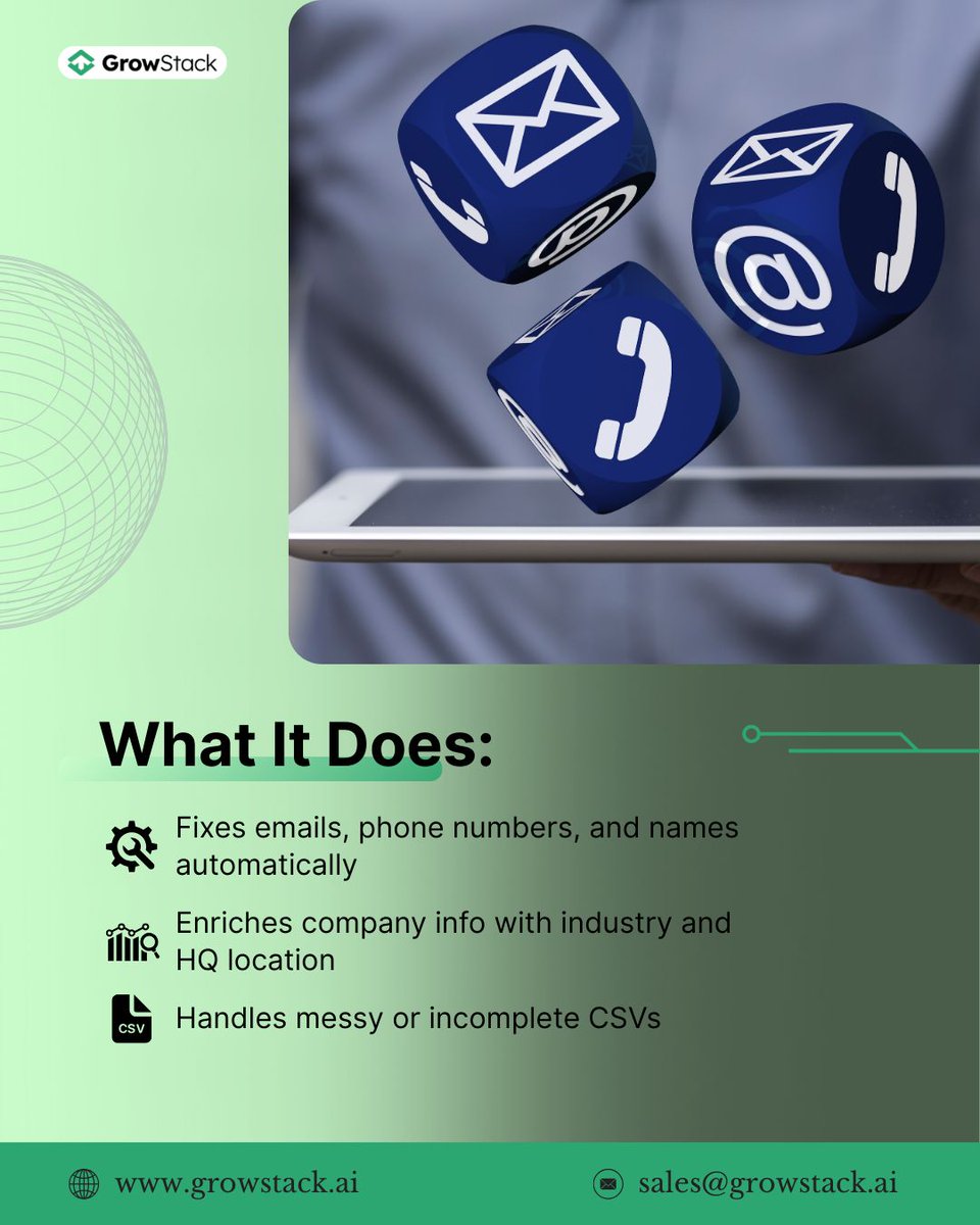 Growstackai's tweet image. Did you know 30% of sales teams lose leads because of messy, duplicate, or outdated contacts?
With GrowStack, your contacts get cleaned, enriched, and organised in seconds.

✨ Try it today → growstack.ai
📩 support@growstack.ai

#CleanData #SalesOps #AIForBusiness&quot;