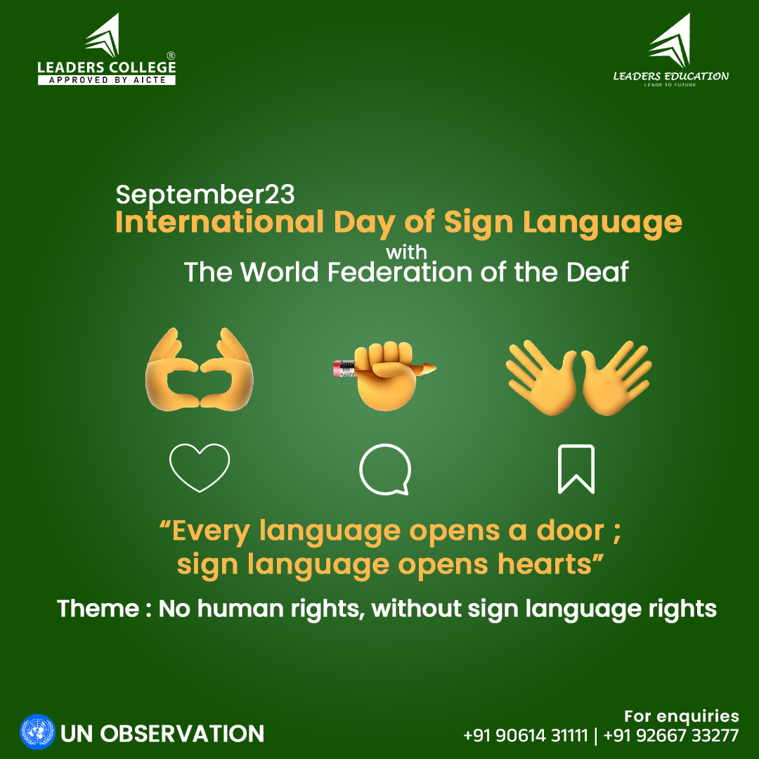 leaderscollege_'s tweet image. Sign language is not just communication, it’s inclusion. Let’s celebrate diversity and accessibility this World Sign Language Day. 💙

#WorldSignLanguageDay #SignLanguageDay #SignLanguage #DeafAwareness #SignLanguageLove #DeafCulture #InclusiveCommunication #GlobalAwareness