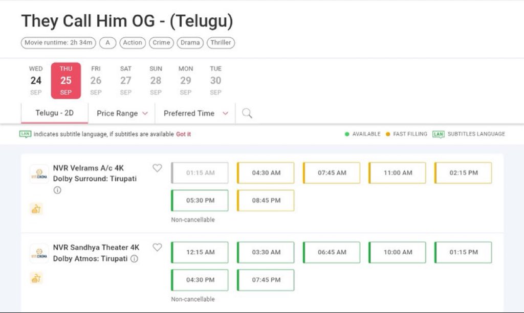 TheOGBookings's tweet photo. #TheyCallHimOG - Sandhya Theatre 12:15AM Show And Normal Shows Bookings Opened 

#OG #OGBookings https://t.co/umJjXcQu0I