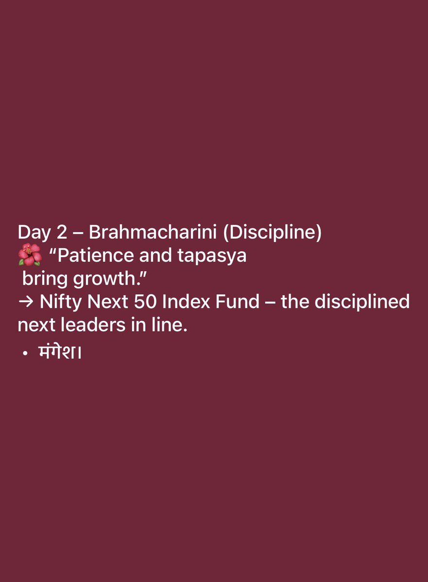indexfunda's tweet image. Day 2 

Brahmacharini (Discipline)

#day2 #navratri #discipline #patience #niftynext50 #indexfund