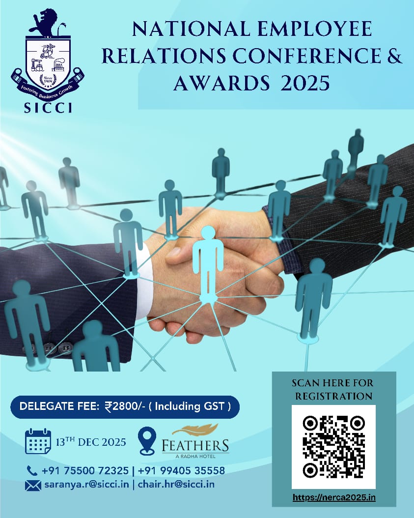 Join the National Employee Relations Conference &amp; Awards 2025! 

📅 13 Dec | 📍 Feathers Hotel, Chennai
Highlights:
💡 Expert sessions
🏆 Awards for excellence
🤝 Networking with leaders
👉 Register now: nerca2025.in

#ERConference2025 #SICCI #EmployeeRelations #Awards