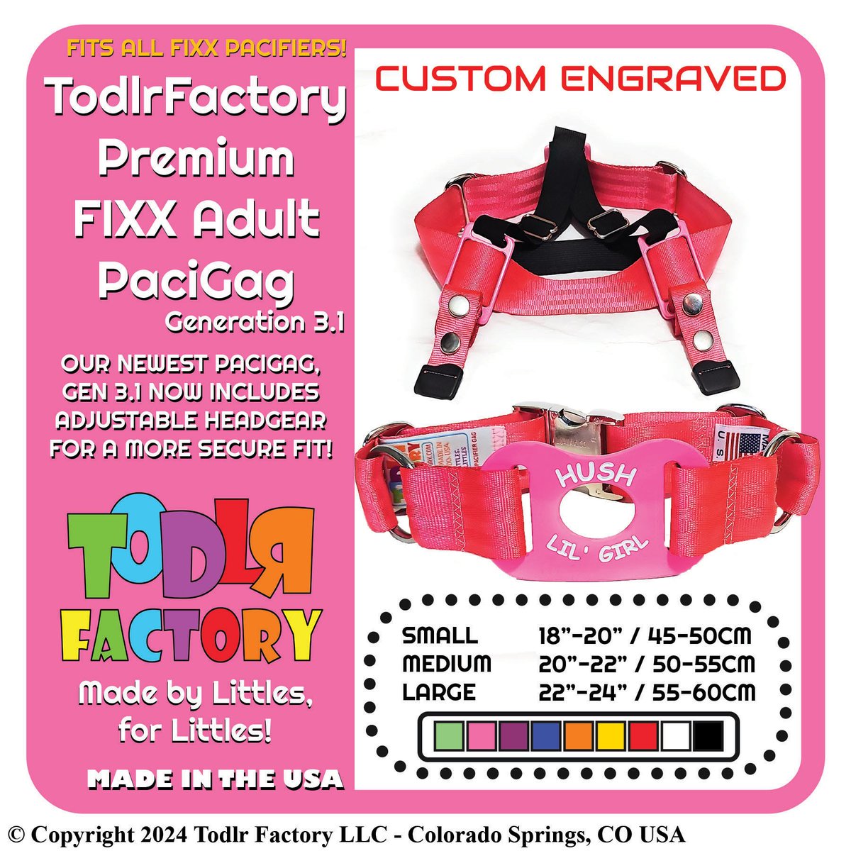 They are here!!! Custom Engraved FIXX Premium PaciGags are now available on TodlrFactory.com &amp; TodlrFactory.Etsy.com Fits ALL FIXX Pacifiers! Handmade by Littles, for Littles in Colorado, USA! We are an #ABDL Small Business. Includes FREE USA Shipping &amp; Gift Box!